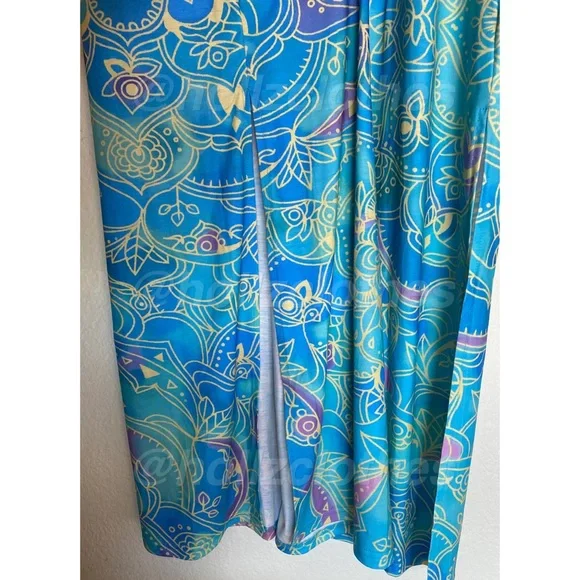 Beachy Tropical Summer Floral Blue Maxi Dress Size L - Picture 4 of 8